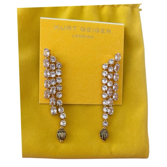 Kurt Geiger London NWT Gorgeous Triple Strand Crystal/Eagle Earrings with pouch - Picture 1 of 6
